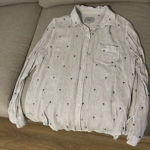 Rails Blue and white striped button down with palm trees